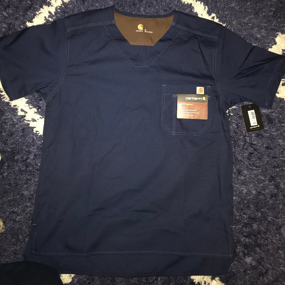 New Carhartt Navy Scrub Top - Men's Small